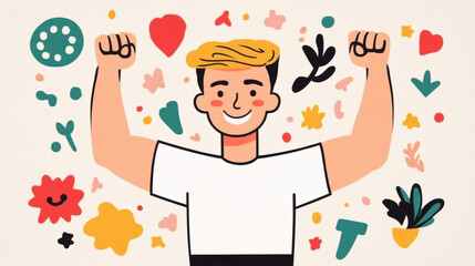 Victory, A person celebrating a fitness achievement, showcasing joy and accomplishment in a vibrant image.