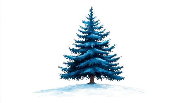 Pixelated Blue Spruce Tree in Winter Snow Scene