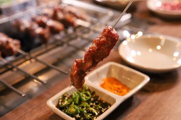 Chinese food. Grilled lamb skewers.