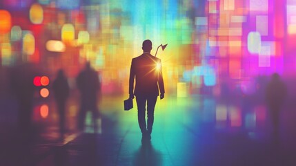 Fototapeta premium City night, businessman, path, future, choice, blurred, lights, ambition