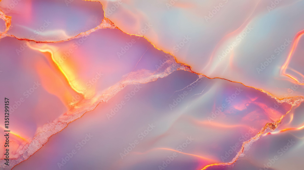 Poster iridescent obsidian and quartz veins - mesmerizing mineral texture for artistic design