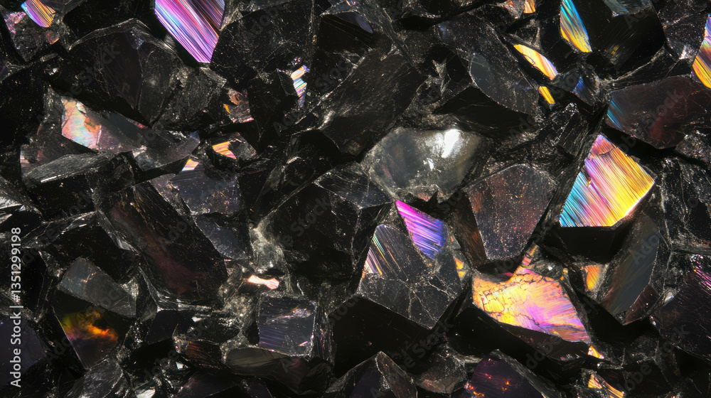 Poster iridescent obsidian and quartz veins surface texture for creative design