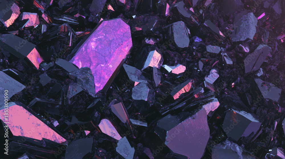 Poster vibrant shattered amethyst geodes and quartz texture for artistic design and decoration