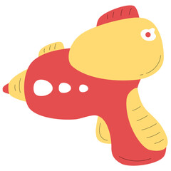 Red water gun toy hand drawn 