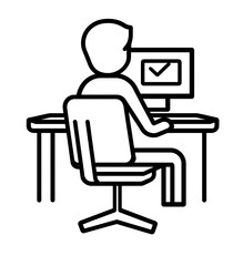 Fototapeta premium Simple line vector icon of a person sitting at a desk, working on a computer