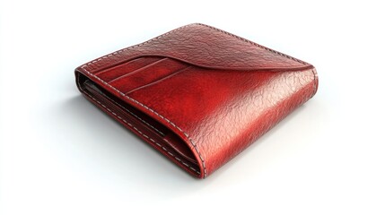 Red leather wallet, studio shot, white background, finance