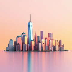 Obraz premium NYC Skyline Blind Box Design in 3D Stereo with Colorful Solid Background, Minimalist Market Style, Selective Focus