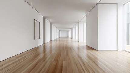 Obraz premium An exceptionally long and bright hallway exhibits refined architectural minimalism