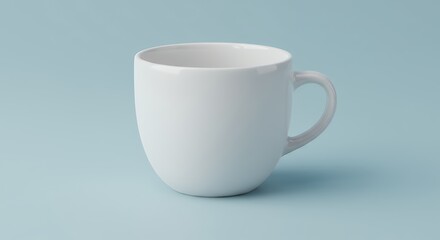 Fototapeta premium White Ceramic Cup on Light Blue Background for Drink