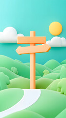 Illustration of a Green Hill Travel Scene Under the Summer Sun