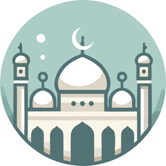 A vector illustration of a mosque silhouette with a crescent moon against a vibrant sunset sky. Ideal for Islamic, Ramadan, and religious-themed designs.