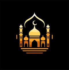 A vector illustration of a mosque silhouette with a crescent moon against a vibrant sunset sky. Ideal for Islamic, Ramadan, and religious-themed designs.