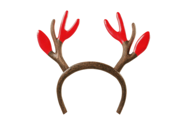 3D illustration of a festive reindeer antler headband with red ears perfect for holiday-themed designs and decorations Isolated on transformed background