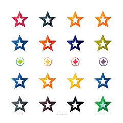 Obraz premium Array of colorful stars and circles on a white background for a graphic design element, showcasing variations and patterns isolated on white or transparent png