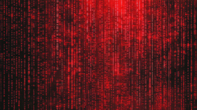 Abstract Red Digital Matrix Background with Vertical Lines and Symbols