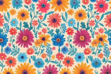 Pink floral vector seamless pattern design with daisy and spring blossom