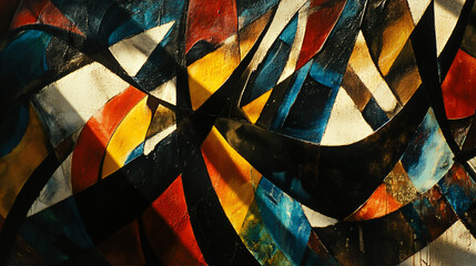 Fototapeta premium Vibrant painting of a bird incorporating thematic geometry and bright sunlight creating a lively and artistic atmosphere.