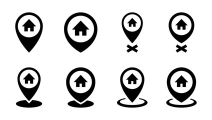House location icon set collection. Map pointer with home, address sign symbol