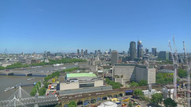 View of the river in London from the London Eye in 4k