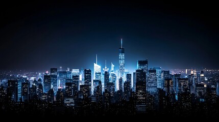 City skyline at night with lights polluting the sky, illustrating the impact of light pollution on the environment.