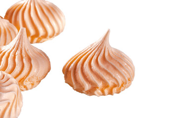 Several pieces of pink marshmallows, isolate on a white background,close up