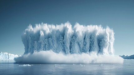 Glacier calving into the ocean with rising sea levels, symbolizing the impact of global warming on polar ice.