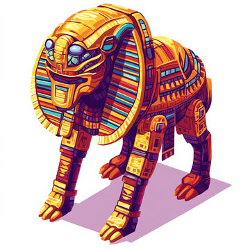 recommend clip art: Standing Golden Anubis Illustration with Egyptian Stripes and Robot Design