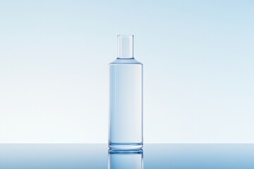 sleek futuristic beverage bottle stands on reflective surface positioned centrally against plain background showcasing