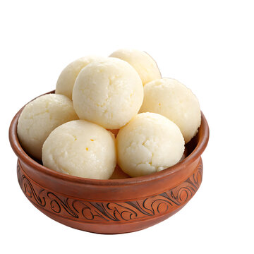 Rasgullas in earthen pot isolated on transparent background