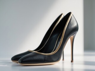 Exquisite Black High Heels with Golden Accents