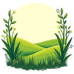 Serene Green Hills in a Hand-Drawn Fantasy Landscape