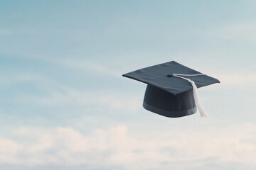 graduate cap thrown joyfully into clear blue sky against backdrop of clouds symbolizing achievement and new beginnings