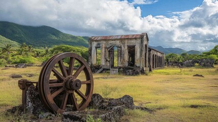 Fototapeta premium Historical Sugar Mill Ruins on the Island of Nevis, Caribbean - A Journey Through Industry and Time