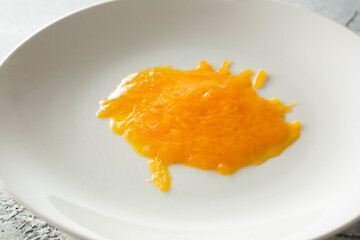 A view of a plate of melted cheese.
