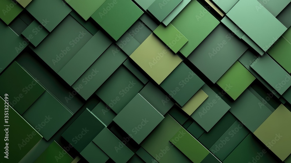 Poster abstract green geometric background featuring layered rectangles in various shades, creating depth a