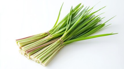 Fresh lemongrass bunch on white background; cooking ingredient