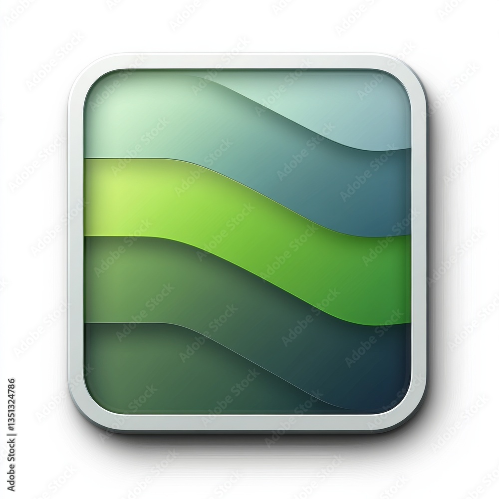 Poster elegant abstract square app icon with smooth wavy green and blue layers design, modern aesthetic on 