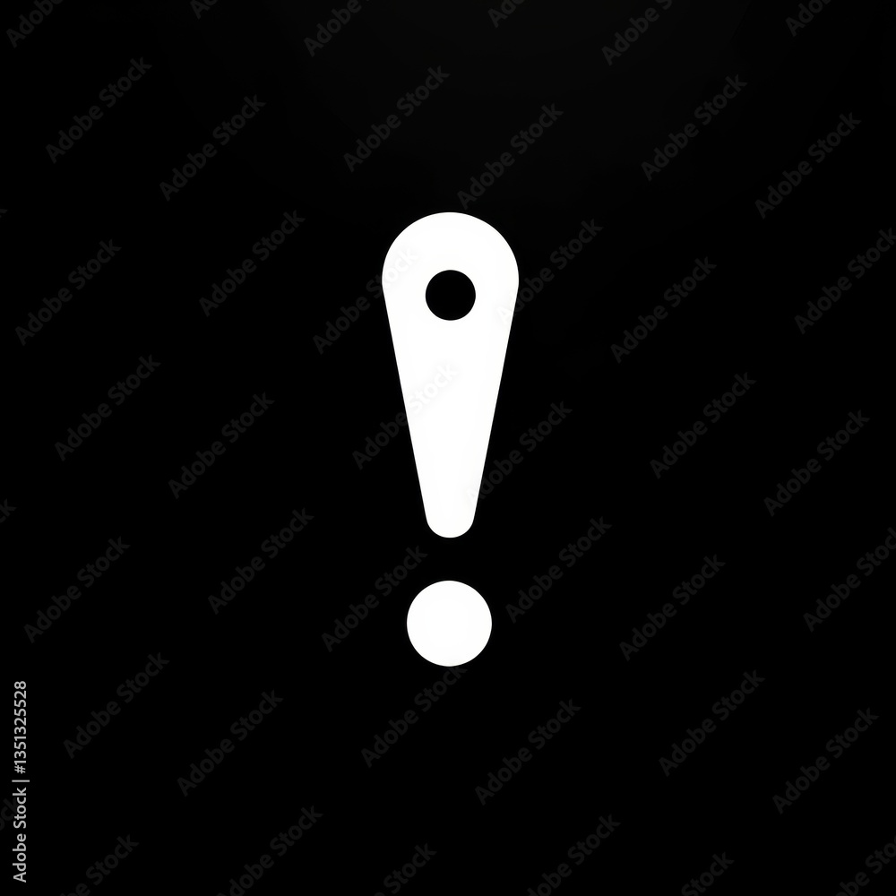 Poster minimalist white exclamation point on black background: symbol of attention and alertness in modern 