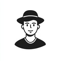Monochrome Portrait of a Young Man in a Hat, Stylized Black and White Illustration, Elegant Simplicity for Graphic Design
