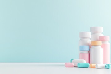 3d rendering of assorted household chemical containers featuring variety of shapes and sizes neatly arranged on neutral