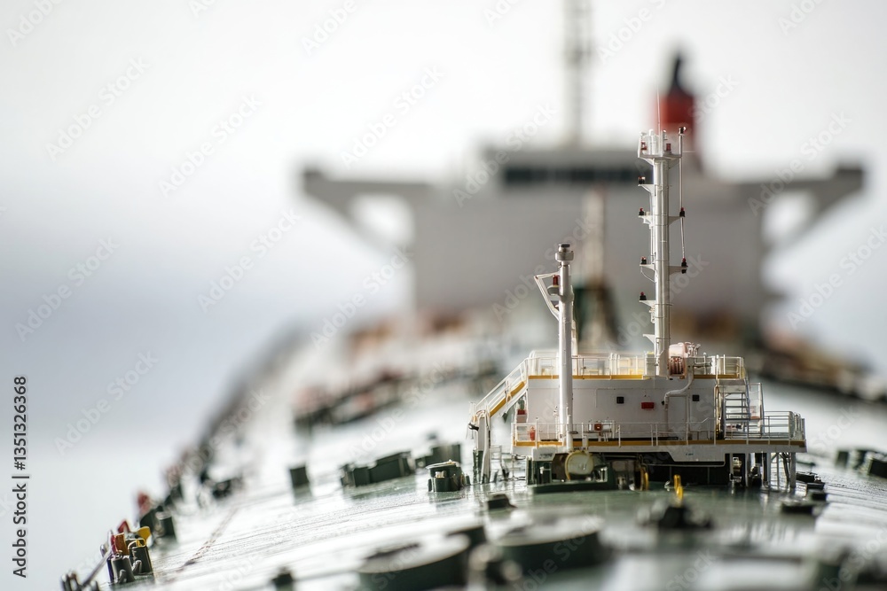 Poster a miniature model of a ship floating on the surface of calm water
