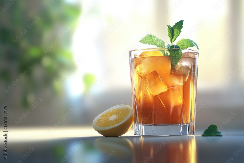 Poster freshly brewed iced tea served with a slice of lemon, perfect for a relaxing moment