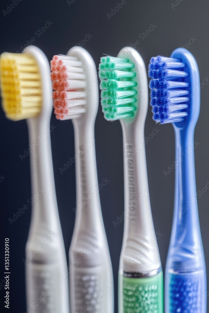 Aufkleber a collection of toothbrushes with various colored handles, ready for use