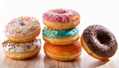 a stack of 4 donuts with one-of-a-kind flavors and sprinkles