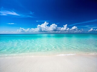 Obraz premium Minimalist White Sand Beach and Sparkling Turquoise Ocean - Tropical Paradise Stock Photo