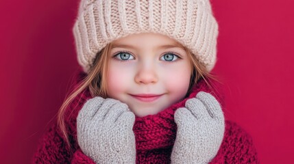 Charming Winter Style: Little Girl Dressed in Cozy Fashion Accessories to Stay Warm