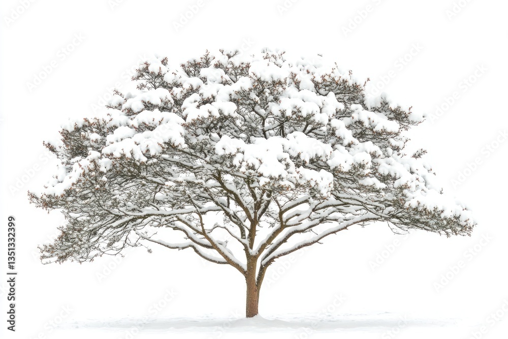 Poster a lone snow-covered tree stands in a vast open field, surrounded by untouched snow