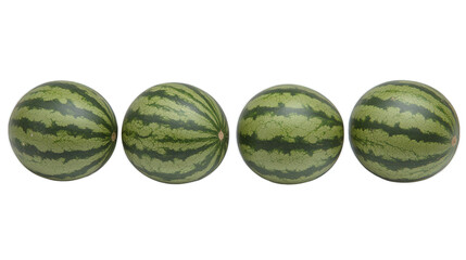 Four mini watermelons, close-up isolated on white or transparent