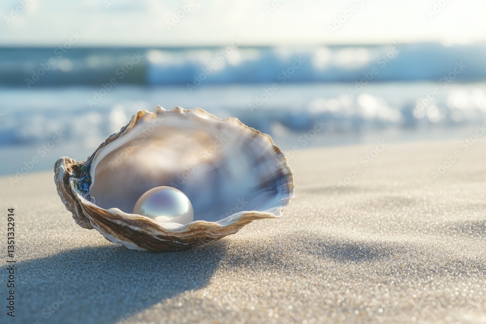 Poster a shell containing a pearl found on a beach