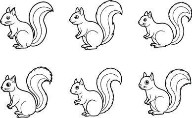 Squirrel Vector Illustration Set - Cute Wildlife Animal Outline Designs